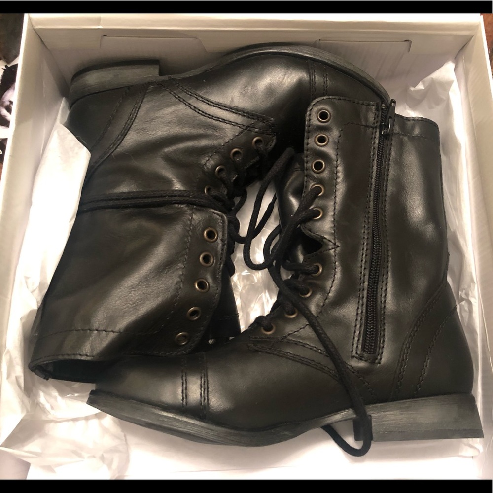 Black leather combat boots